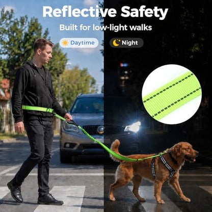 Hands Free Large Dog Leash, 6-8 FT Bungee Leash with Waist Belt for Dog Up to 150 lbs, Running Walking Jogging - color: 1 Dog – Sunset Red