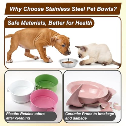 2 Pack Small Stainless Steel Dog Bowls 5 Inch Metal Dog Food Bowls Pet Feed Water Bowl for Large Medium Small Dogs, Thickened Durable Replacement Bowl for Elevated Stand, Kitten, Puppy