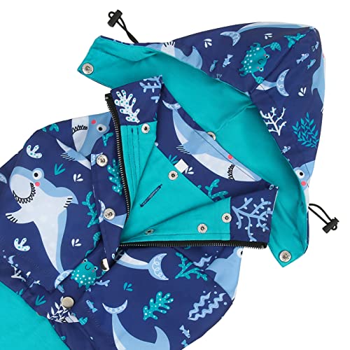 HDE Dog Raincoat Poncho Double Layer Zip Rain Jacket with Removable Hood, Leash Hole for Small to 3XL Dogs and Puppies Sharks - L - color: Sharks, size: Large