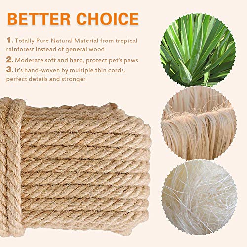 Cat Scratching Post Replacement, 4 Pieces Cat Scratcher Cat Tree Replacement Parts, 15.4'' x 2.67" Dia + 7.87“ x 2.67" DiaNatural Sisal Rope Cat Scratch Posts Include M8 Screws - color: Natural Color