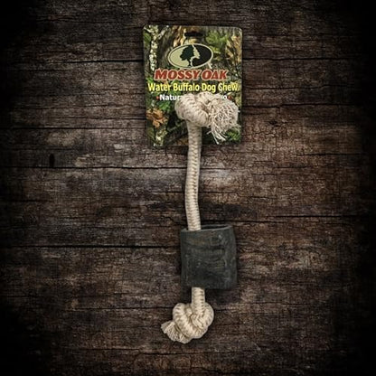 QT Dog Mossy Oak: Water Buffalo Horn & Tug Dog Chew - 12" Knotted Natural Cotton Rope, Pet Toy, No Preservatives, Horn, Long-Lasting, Combines Play & Chewing - style: 12"