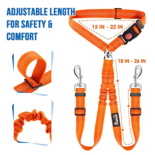 Lukovee Double Dog Seat Belt, New Dual Pet Car Headrest Restraint Safety Seatbelt No Tangle Dog Leash Duty Adjust Elastic Bungee Puppy Lead Splitter Connect Harness in Vehicle Travel for 2 Dogs (OR) - color: Orange