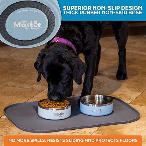 Master Pet Supply Stainless Steel Dog Bowls - 25 oz, Heavy Duty - Glacier Blue, Double Wall Extra-Thick Insulated, Non-Slip Pet Water Bowl for Dogs, Cats & Pets, Anti Rust Metal, Dish Washer Safe - color: Glacier Blue, size: 3 Cups (25 oz)