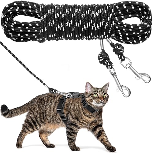 Reflective Cat Leash, 15ft Escape Proof Walking Lead Yard Long Leash, Extender Leash Training Playing Outdoor for Cats Puppy Kitten Small Dogs Rabbit Small Animals - color: Black, size: 15ft