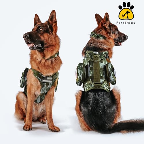 Dog Harness Medium Sized,Tactical Dog Harness with Handle,No Pull Military Style Service Dog Vest with Pockets Adjustable for Medium Large Dogs,Camouflage Green,Chest 19.5-41.5" - color: Camouflage Green, size: M:Chest 22-35",Fit 30-80lbs