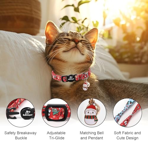2 Pack Christmas Cat Collars - Breakaway Cat Collar with Bell, Candy Cane and Snowman Pendant, Winter Adjustable Kitten Collars for Girl Boy Cats, Blue&Red - color: Blue&Red