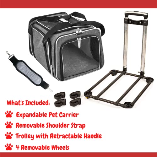 Ruff Life 101 Airline Approved Expandable Premium Pet Carrier on Wheels- Two Sided Expandable Rolling Carrier- Designed for Dogs & Cats- Extra Spacious Soft Lined Carrier! (Grey) - color: GREY