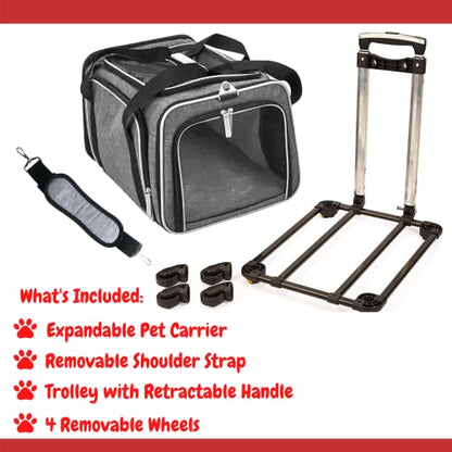 Ruff Life 101 Airline Approved Expandable Premium Pet Carrier on Wheels- Two Sided Expandable Rolling Carrier- Designed for Dogs & Cats- Extra Spacious Soft Lined Carrier! (Grey) - color: GREY