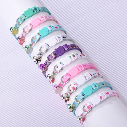 10PC Floral Cat Collar Set with Bells - Breakaway Safety for Kittens and Small Cats (#2) - color: #2