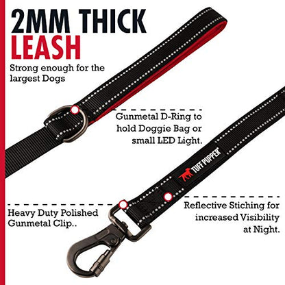 Tuff Pupper Heavy Duty Double Handle Leash | Twist Locking Carabiner Clip | Safety Lock for Strong Dogs | Reflective for Safe Night Walks | 6 Foot Leash | For Medium & Large Dogs - color: Epic Black