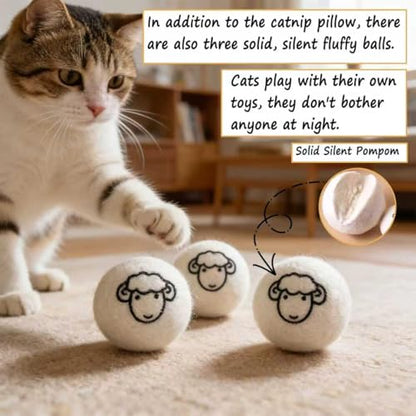 Catnip Chew Toy, Cat Toys Pack of 5 with 3 Lamb-Scented Wool Balls, Interactive Catnip Chew Toy, Soft Sisal Material, 6000mg of Catnip, Suitable for Indoor Scratching, Chewing, and Teething