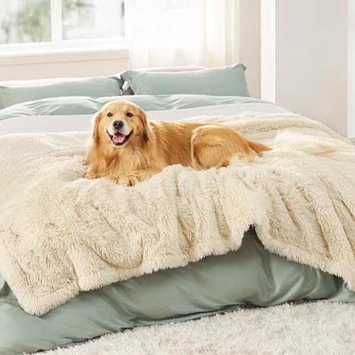 Bedsure Dog Blankets for Large Dogs, Waterproof Dog Blanket for Couch Protector and Bed Washable, Fuzzy Faux Fur Pet Throw Blanket for Senior Dogs, 60 x 80 inch, Twin Size, Cream White - color: Cream, size: XXL(60x80")