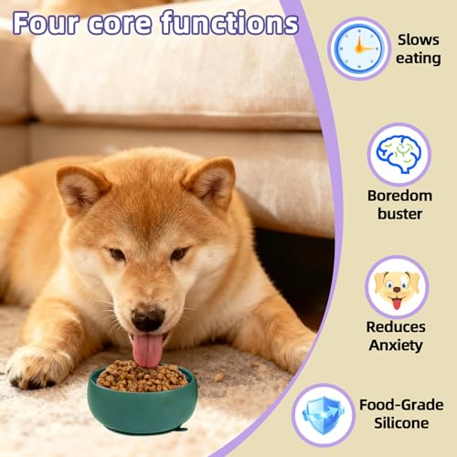 Deep Green Slow Feeder Dog Bowl for Large Breed & Puppies - Prevents Bloat & Improves Digestion - Non-Slip Dog Puzzle Toy with Suction, Made of Food-Grade Silicone(Only for Small Dogs) - color: Deep Green