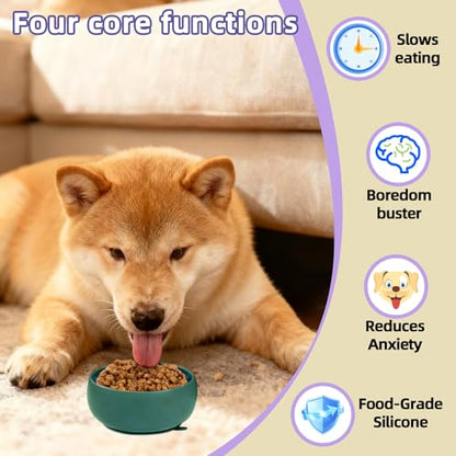 Deep Green Slow Feeder Dog Bowl for Large Breed & Puppies - Prevents Bloat & Improves Digestion - Non-Slip Dog Puzzle Toy with Suction, Made of Food-Grade Silicone(Only for Small Dogs) - color: Deep Green