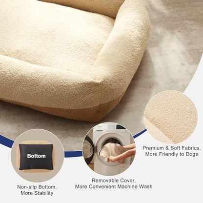 Washable Small Dog Bed, Rectangle Comfy Fluffy Kitten Puppy Bed, Removable Zipper Cover Machine Wash, Breathable Orthopedic Bed Durable Pet Cuddler with Anti-Slip Bottom, 20x19x6 in, Beige - color: Beige, size: S(20"x19"x6”)