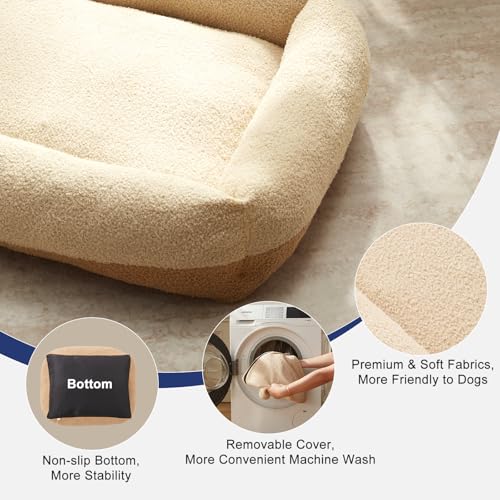 Washable Dog Bed Extra Large Sized Dogs, Washable Comfy Fluffy XL Dog Bed, Removable Zipper Cover Machine Wash, Durable Sleeping Pet Cuddler Bed with Anti-Slip Bottom, 42x30x8 in, Beige - color: Beige, size: XL(42''x30''x8'')