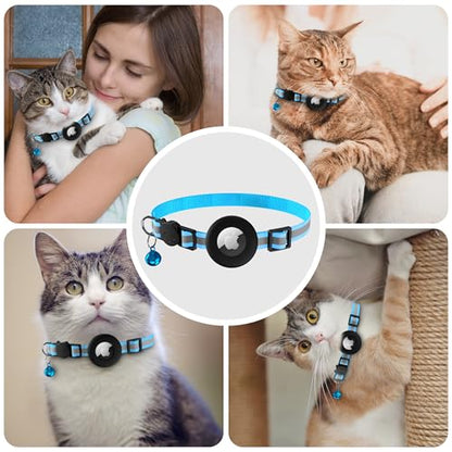 Cat Collar Breakaway, Adjustable Cat Collar with Apple Holder and Bell, Lightweight Kitten Collars for Cats, Kittens (Blue) - color: Blue
