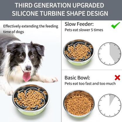 Slow Feeder Dog Bowls Insert,Third Generation upgradedSuper Firm Eating Bowl（Cuttable） for Large Breed and Medium Small Size Compatible with Regular Elevated Metal Glass Dog Bowl (Gray) - color: Grey