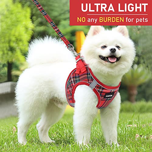 Small Dog Harness Collar and Leash Set, Step in No Chock No Pull Soft Mesh Adjustable Dog Vest Harnesses Plaid Reflective for Dogs Puppy Cats Kitten Rabbit (Red, XS) - color: Red, size: XS