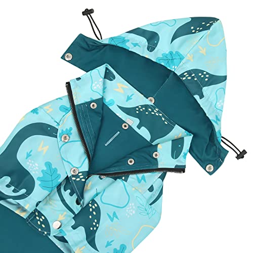 HDE Dog Raincoat Poncho Double Layer Zip Rain Jacket with Removable Hood, Leash Hole for Small to 3XL Dogs and Puppies Dinosaurs - L - color: Dinosaurs, size: Large