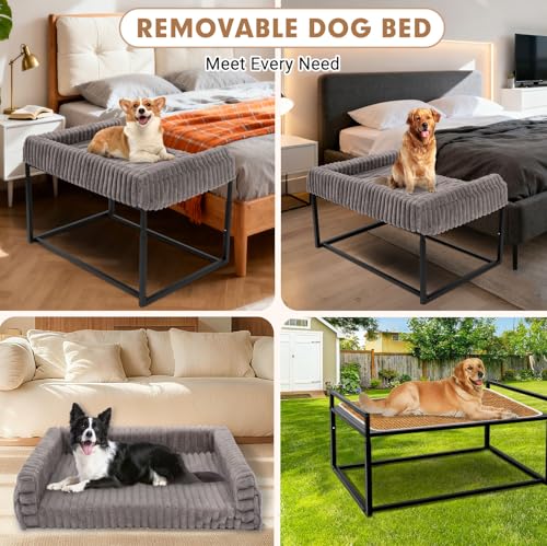 Adjustable Bedside Dog Bed for Large Dogs, Elevated Dog Co-Sleeper with Metal Frame, Memory Foam Mattress & Washable Corduroy Cover, Pet Bedside Sleeper for Dogs & Cats - size: Large