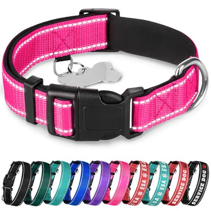 TECEUM Reflective Dog Collar – Hot Pink – S – Extra Soft Padding – Basic Nylon Pet Collar – Quick Release Buckle – Fits Small, Medium and Large Dogs, Puppies, Cats – ESA & Service Dog Options - color: Hot Pink, size: Small