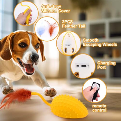 Mity rain Interactive Dog Toys, Remote Control Dog Toy with Feather Tail and Charger, Funny Dog Toys for Small Medium Dogs Outdoor and Indoor, Dog Toys to Keep Them Busy - color: Lemon Yellow