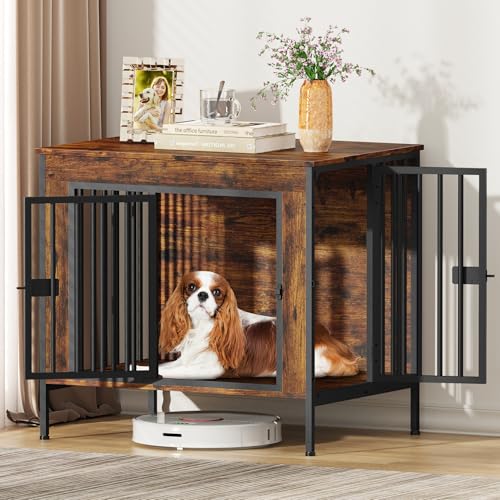 EasyCom Dog Crate Furniture for 1 or 2 Dogs, Heavy Duty Single/Double Dog Crates for Small/Medium/Large Dogs, Dog Kennel Furniture Indoor as TV Stand, Small Size 28.15" L(0-20 Pounds), Brown - color: Brown, size: 28.15"L x 20.47"W x 25.98"H