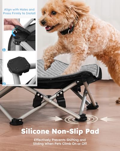 Pecute Elevated Dog Bed with Cooling Blanket, Chew Proof Outdoor Pet Cot for Small Dogs, Tool-Free Assembly & 360° Breathable Mesh for Summer Camping, Orthopedic Joint Support, M, 26×23.6×5.9" - size: M(26 × 23.6 × 5.9'')