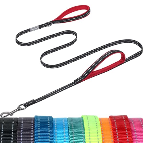 VIVAGLORY Dog Leash Twingrip Double Handle Dog Leash with Traffic Handle Control & 2 Loop for Walking & Training, Reflective Heavy Duty for Puppy Pet Collar, 4ft x 1/2in, Black - color: Black, size: 4 ft. x 1/2 in.