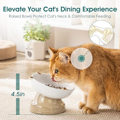 vancasso Raised Slow Feeder Cat Bowls, Ceramic Elevated Cat Bowls Wet Food, Cats Food Bowl Slow Feeder for Indoor Cats (Brown) - color: Brown