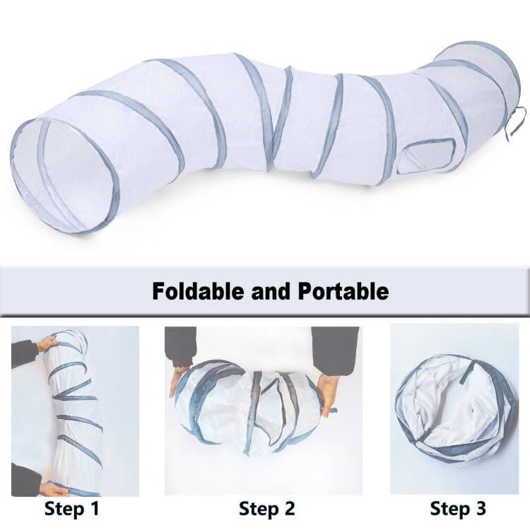 Cat Tunnel Tube Toys，Tunnels for Indoor Cats, S-Shape White Collapsible Interactive Toy with Balls for Rabbits, Kittens, Ferrets, Puppy - color: S - 2 Way White Gray