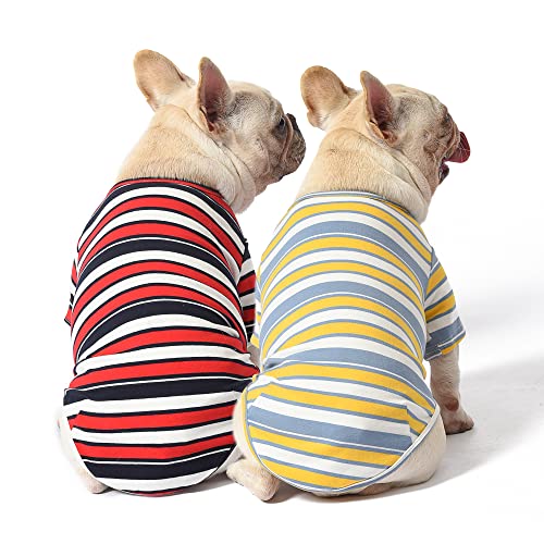 Dog Shirts Cotton Striped T-Shirt, Summer Pet Clothes for Small Dogs, 2-Pack Soft Puppy Apparel Cat Tee, Breathable Stretchy, Red Yellow XL - color: Red-Yellow, size: X-Large