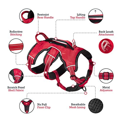 Tuff Pupper Escape Proof No Escape Dog Harness | 5 Point Adjustable Fit Harness for Dogs | Padded Dog Harnesses | Handle Dog Lift Harnesses - color: March Red, size: Medium