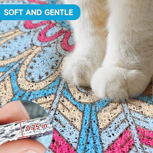 Cat Litter Mat, 35" x 23" Litter Box mat, Traps 100% Litter, Non-Slip Kitty Litter Trapping mats, Large Cute Litter mat, Easy Clean for Scatter Control, Bohe cat Food mat, Urine Waterproof - color: Blue Medallion, size: Large（35"x23"）