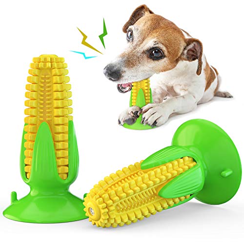Carllg Puppy Teething Chew Toys, Dog Chew Toys - Corn Stick Tough Toys for Training and Cleaning Teeth, Squeaky Suction Cup Toothbrush Interactive Toy for Small Medium Dog