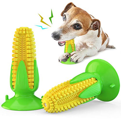 Carllg Puppy Teething Chew Toys, Dog Chew Toys - Corn Stick Tough Toys for Training and Cleaning Teeth, Squeaky Suction Cup Toothbrush Interactive Toy for Small Medium Dog