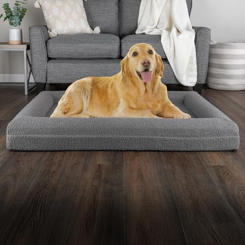 Orthopedic Dog Bed - 45x36 Inch Large Dog Bed with Supportive Bolster, Nonslip Bottom, and Removable Washable Cover - Memory Foam Pet Beds for Large Dogs - Pet Products by PETMAKER (Gray) - size: Large