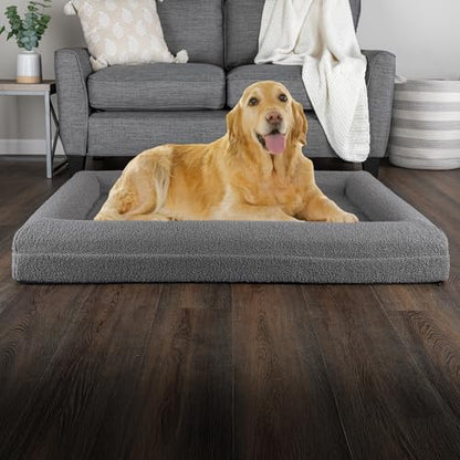 Orthopedic Dog Bed - 45x36 Inch Large Dog Bed with Supportive Bolster, Nonslip Bottom, and Removable Washable Cover - Memory Foam Pet Beds for Large Dogs - Pet Products by PETMAKER (Gray) - size: Large