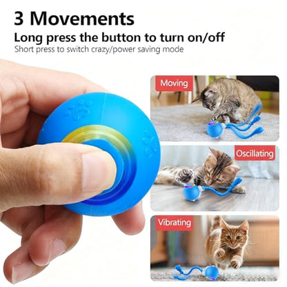 FUNNYDUCK Speed 2.0 Tail Interactive Cat Toys for Indoor Cats – Smart Motion-Activated Rolling Ball with Tail, Chirping Sounds, and USB Rechargeable Design for Enrichment & Exercise - color: Blue tail