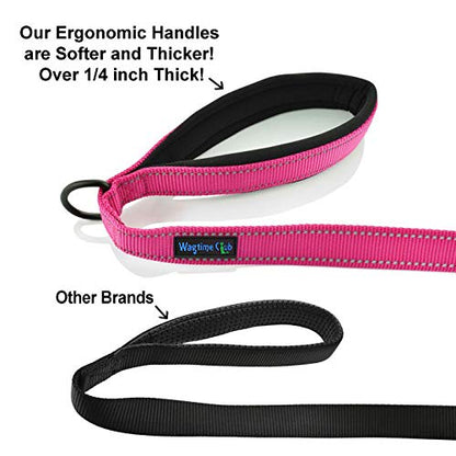Wagtime Club Double Handle Dog Leash, 6ft Long Heavy Duty Dog Leash with Paded Traffic Handles for Extral Control and Training, Dual Handles Leads, Large Medium Small Dogs (Lively Pink) - color: Lively Pink
