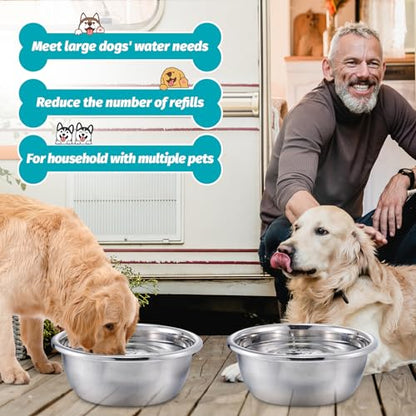 2Pcs 1.3 Gallons Large Dog Bowls - Food Grade Stainless Steel Metal Water Bowl, Ample Capacity & Easy to Clean Food Bowls for Large X-Large Dogs Indoor Outdoor - size: 1.3 Gallons