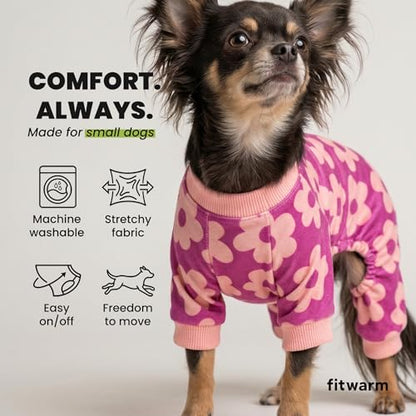 Fitwarm Flower Fleece Dog Pajamas, Warm Winter Dog Clothes for Small Dogs Girl, Cozy Pet Onesie with Feet, Pink, XL - color: Flower, size: X-Large