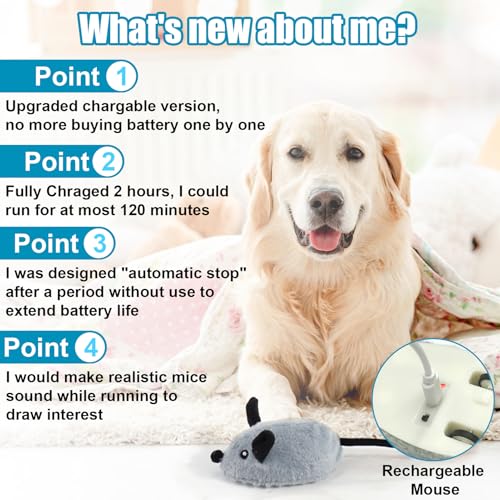 Interactive Dog Toys with Phone App, 2 Modes Remote Control Dog Toy, Dog Mouse Toy with Realistic Sound & Replacement Tails, Automatic Dog Toy for Small Medium Large Dogs, Squeaky Dog Toys Gray - color: Gray App Control