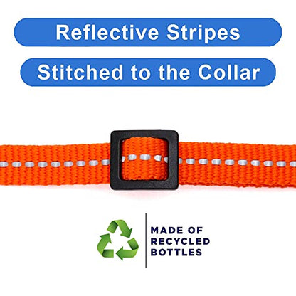 Pawtitas Recycled Orange Reflective Cat Collar – Eco-Friendly Breakaway Safety Buckle, Adjustable Kitten & Adult Collar with Removable Bell and High-Visibility Strap - color: Recycled Orange