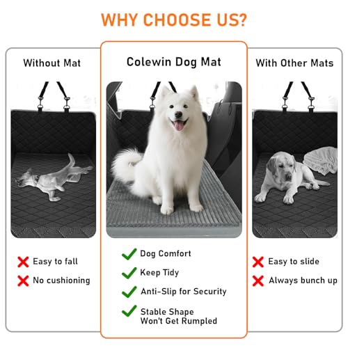 Dog Bed Mat for Car Backseat, Non-Slip Waterproof Car Seat Mat for Dogs & Pets with 2-Inch Thick Foam & Easy Clean Dog Pad Cover Suitable for Travel, Camp, Home (23.5x51in, Grey)