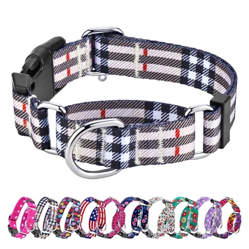 Hikiko Plaid Dog Collar for XSmall Puppy Dogs with Adjustable Nylon Martingale Collars Quick Release Buckle (Beige Plaid,X-Small) - color: Beige plaid, size: X-Small