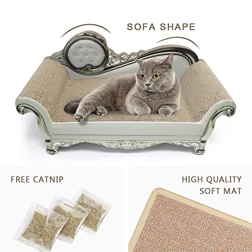 Cat Scratcher Sofa Bed - Corrugated Cardboard Scratching Pad, Luxury Cat Lounge Bed, Furniture Protecter with Textured Scratcher Mat - color: white