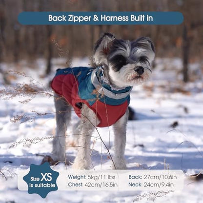 FUAMEY Dog Coat for Small Dogs,Waterproof Dog Winter Jacket with Harness Built in Puppy Cold Weather Coats Reflective Pet Vest with Zipper Warm Fleece Dogs Snowsuit Windproof Dark Blue XS - color: Dark Blue, size: XS(chest:14in)