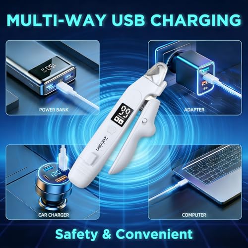 2-in-1 Dog & Cat Nail Clipper and Grinder with LED Light, Low-Noise Electric Pet Nail Trimmer, Safety Lock & Nail Catcher, USB-C Rechargeable, 3 Grinding Ports for Cats & Small to Medium Dogs